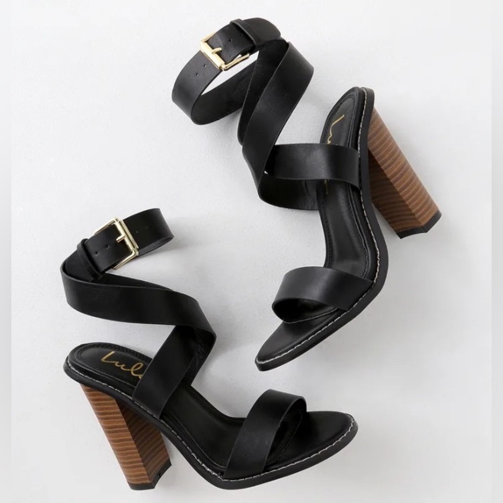 Black Leather Wrap Heels